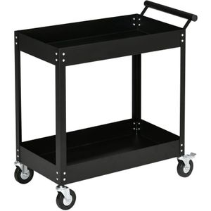 Werkstattwagen mit 2 Etagen, Werkzeugwagen leer, Transportwagen, seitlicher Griff, 4 Rollen, Stahl, bis 150 kg Tragkraft, 84,5 x 38 x 84 cm, Schwarz