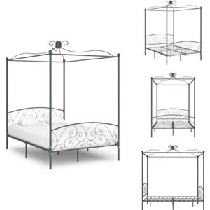 Vidaxl - Himmelbett-Gestell Grau Metall 140 x 200 cm - Himmelbett Gestell - Metallbettrahmen - Doppelbett Rahmen - Boxspring Bett - Schlafraum