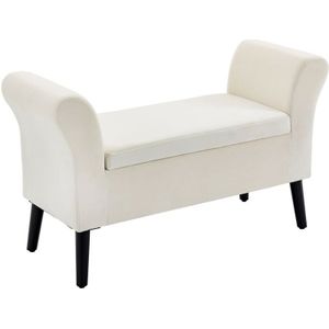 Homcom - Sitzbank Polsterbank mit Stauraum Bettbank mit Armlehne für Flur Schlafzimmer samtartiges Polyester 111,5 x 41 x 65 cm Cremeweiß