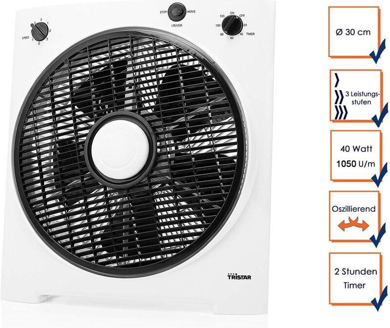Tristar - Boxventilator Bodenventilator Tischventilator mit 2 Std. Timer 40 Watt, 1050 U/m