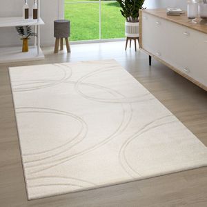 Teppich Wohnzimmer Kurzflor 3D Optik Handgearbeiteter Konturenschnitt Modern Einfarbig 120x170 cm, Creme - Paco Home