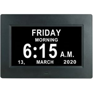 7-Zoll-LCD-Digitaluhr-Kalender mit Datum und Uhrzeit, nicht abgekürzte Uhr, automatische Dimmfunktion, 8-sprachige HD-Anzeige zur Erinnerung für