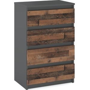 Kommode mit 4 Schubladen, grau, Vintage-Stil, 60 cm, TV-Ständer, Wohnzimmermöbel, Sideboard