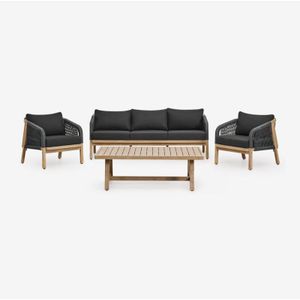 Sklum - Dubai Wohnzimmerset mit 3-Sitzer-Sofa Grau Graphit Rustikales Akazienbraun