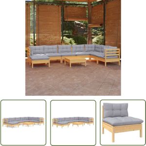 9-tlg. Garten-Lounge-Set mit Grauen Kissen Kiefer Massivholz - Gartenzubehör - Lounge Set - Gartenmöbel - Rattan Möbel - Outdoor Furniture - The