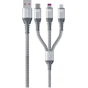 WEKOME WDC-170 Raython-Serie – 3in1 USB-A auf USB-C + Lightning + Micro USB Schnelllade-PD-Verbindungskabel 1,2 m (Silber)