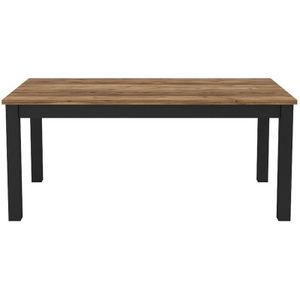Meublorama - Tisch für 6 Personen für das Esszimmer, Kollektion darwin. Tischplatte in Fichtenholzfarbe. Schwarze Beine.