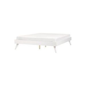 Beliani - Doppelbett Weiß MDF-Platte mit Lattenrost 160 x 200 cm hohen Beinen Gummibaumholz ohne Kopfteil Klassisch Schlafzimmer Bettrahmen