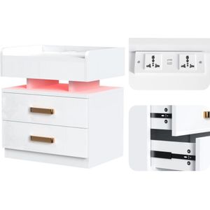 Moderner Nachttisch mit 3 Schubladen, LED-Beleuchtung und Mehrfachsteckdose, Beistelltisch für Wohnzimmer & Schlafzimmer, 45×35×52 cm, Weiß - Haloyo