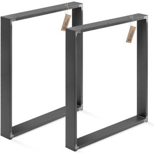 Tischbeine für Schreibtisch Esstisch, Simple Light, Vierkantprofil 60x20 mm, Tischgestell 80x72 cm (BxH), Rohstahl mit Klarlack, 2 Stück,
