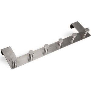Sotech Garderobenleiste linea 380 x 110 mm, mit 6 Haken Türhaken Edelstahl matt gebürstet, für Türen mit Falz max. 16 mm 1 Stück