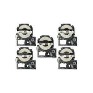 5 x Kassette Patronen Schriftband 12mm kompatibel mit Epson LabelWorks LW-700, LW-400, LW-500, LW-900P Ersatz für LC-4WBN, SS12KW. - Vhbw