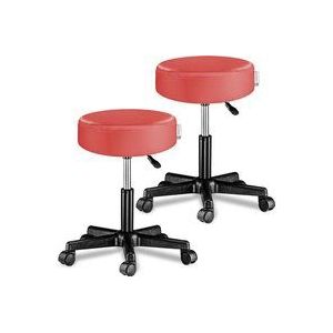 Rollhocker Höhenverstellbar 10cm Polsterung 46-60cm Sitzhöhe 360° drehbar Ø35cm rund Rollen Bürohocker Drehhocker Arbeitshocker Hocker 2er Set Rot