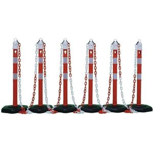 Sperrpfostenset PPC rot/weiß mit Sechskantfuß D63xH1000mm 6 Pfosten und 5 Ketten