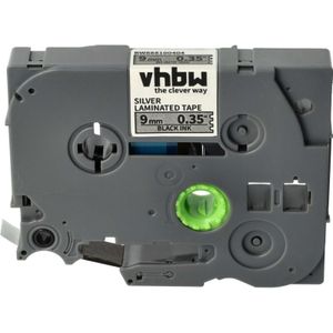Vhbw - 1x Schriftband-Kassette kompatibel mit Brother pt 350P, 340C, 3600, 310CC, 350, 310B, 340, 320, 330 Etiketten-Drucker 9mm Schwarz auf Silber