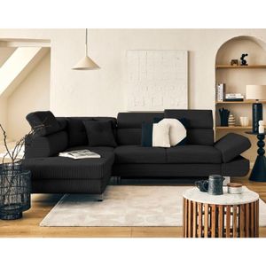 Bestmobilier - Lisbona - links 5 plätze schlaffunktion mit kopfstützen aus cordstoff - schwarz