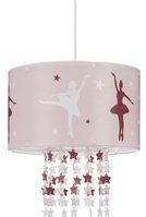 Hängelampe für Mädchen, Kinderlampe m. Ballerina Motiv, Pendelleuchte m. Stern-Mobile f. Kinderzimmer, rosa - Relaxdays