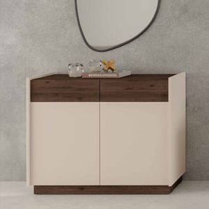 Kommode Mosby Sideboard mit zwei Schubladen Sandbeige Okopi-Walnuss - Furnix