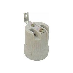 E27-Lampenfassung aus verstärkter Keramik mit 90°-Haken. Weiß