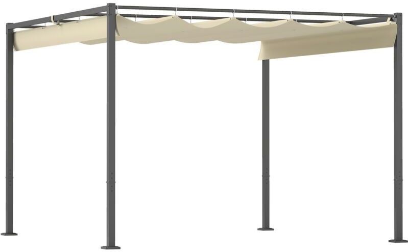 Outsunny Pergola ca. 3x3m Garten Pavillon mit magnetischem Pad Terrassendachung aus Metall, Gartenpavillon mit verstellbares Dach, Freistehend, UV