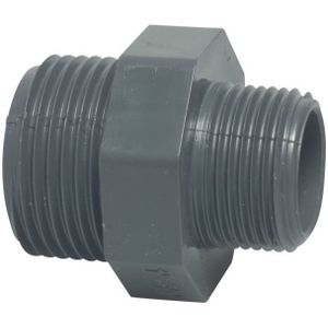Doppelnippel reduziert, pvc-u 1 1/2 Zoll ag x 1 1/4 Zoll ag, 10 bar, grau - Profec