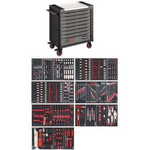 Werkstattwagen Series xl, Edelstahl-Arbeitsplatte, mit Sortiment, Anzahl Werkzeuge: 499 - Vigor