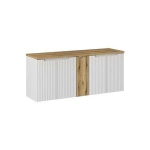 Waschtischunterschrank 140cm Riva, Weiß und Holzoptik