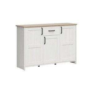 Buffet Aksel mit 1 Schublade und 3 Türen, Weiß und Holzoptik, 148cm
