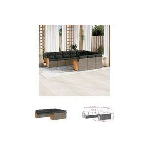 10-tlg. Garten-Sofagarnitur mit Kissen Grau Poly Rattan - Gartenmöbel - Sofasatz - Rattan Möbel - Outdoor Möbel - Lounge Set - The Living Store