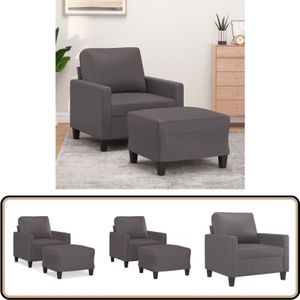 Vidaxl - Sessel mit Hocker Grau 60 cm Kunstleder - Sofa - Sessel - Lounge Chair - Beistelltisch - Couchtisch
