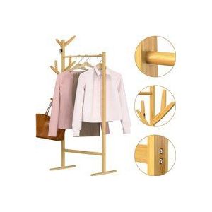 Kleiderständer Holz Stabil Bambus Kleiderstange inkl. 8 Haken Offen Freistehend Garderobenständer 165x65cm Schmal Schlafzimmer Flur Garderobe