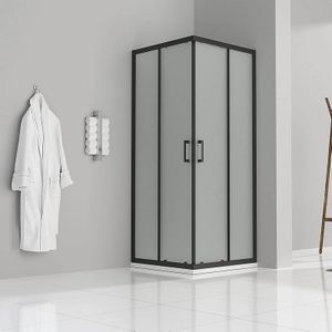 Duschkabine mit Schiebetüren Eckdusche mit Rollensystem aus satiniertem ESG Glas 180cm Hoch mit schwarzen Profilen DK79 75x75 cm