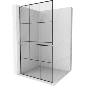 Kioto+ l Duschwand mit Regal Walk-in 110 x 200 cm, schwarzes Muster, Chrom - 800-110-123-01-77 - Mexen