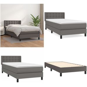 Vidaxl - Boxspringbett mit Matratze Grau 100x200 cm Kunstleder - Boxspringbett - Betten - Doppelbett - Kunstlederbett - Graues Bett - Home & Living