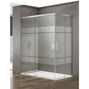 Basic Duschkabine 2+2 ohne Bodenprofil 5 Farben 2 Glasarten 6mm in Aluminium Chrom-profil 90x75 cm Siebdruck glas - Allstone