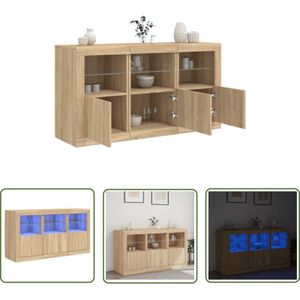 Sideboard mit LED-Leuchten Sonoma-Eiche 123x37x67 cm - Sideboard - Wohnzimmermöbel - Holz Sideboard - Eichefarben - Beleuchtung - The Living Store