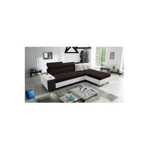 Kaiser - Bequemes Ecksofa mit Schlaffunktion morena i mini Kunstleder/Sawana Weiß/Dunkelbraun Rechts