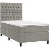 Jinlefu - Boxspringbett mit Matratze & led Hellgrau 100x200 cm Samt vidaXL