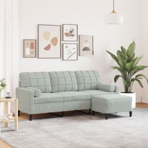 Torana - 3-Sitzer-Sofa mit Hocker Hellgrau 180 cm Samt