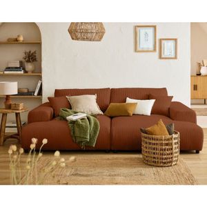Lisa Design - Garance - 3-sitzer einzelsofa doppelt récamiere - tiefe sitzfläche - - aus cordstoff - terrakotta