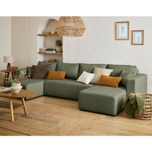 Topaze - wohnlandschaft - 7 sitzplätze - schlaffunktion und bettkasten - aus stoff - grün