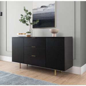 Kommode Mortia K2D3SZ Sideboard mit Schubladen und Metallfüßen Schwarz - Furnix