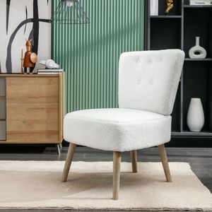 Teddy-Stoff-Akzentstuhl, ergonomischer Sessel, Wohnzimmer, Schlafzimmer, Zuhause mit Holzbeinen und verstellbaren Füßen für die Inneneinrichtung, weiß