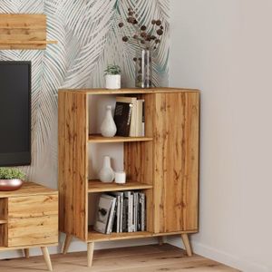 Sideboard mit 1 Tür und 2 Regalen, Buffet mit Füßen, Wohnzimmer-Sideboard im Scandi-Stil, Bücherregal mit Regalen, cm 40x90h116, Ahornfarbe - Dmora