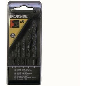 Ironside - HSS-Bohrer-Satz 6-teilig in Kunststoff-Box, geeignet für Metall, Größen: 2 / 3 / 4 / 5 / 6 / 8 mm