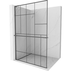 Kioto+ l Duschwand mit Regalfach Walk-in 110 x 200 cm, schwarzes Muster, gun metal - 800-110-1 - Mexen