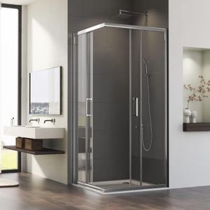 Boromal - Eckeinstieg Duschkabine Schiebetür 80x90x185cm Doppel Schiebetüren Duschwand Duschabtrennung Dusche mit 5mm esg Sicherheitsglas Glas,