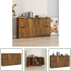 The Living Store - Sideboards 3 Stk. Räuchereiche Holzwerkstoff - Holz Sideboard - Wohnzimmermöbel - Regal - Sideboard Set - Rauchfarbe