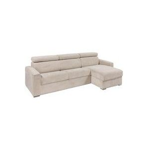 Vente-unique - Ecksofa mit Matratze - Ecke wechselbar - Cord - Beige - Liegefläche mit Lattenrost mit breiten Latten 140 cm - Matratze 22 cm - Memory