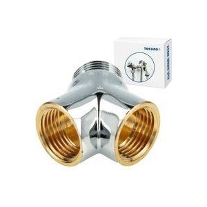 2-Wege Verteiler Gabelstück allseitig 3/4 Zoll, Messing verchromt - Tecuro